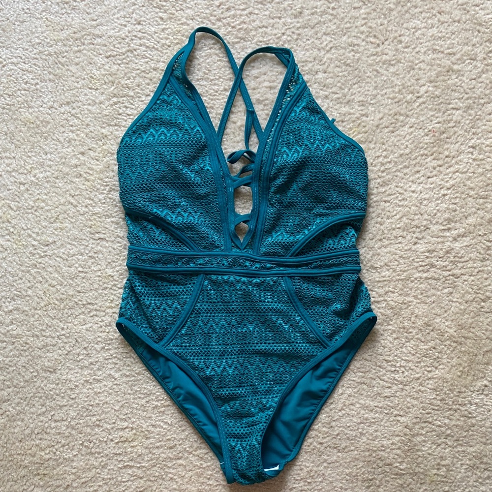 Chic Teal Patterned One-Piece Swimsuit